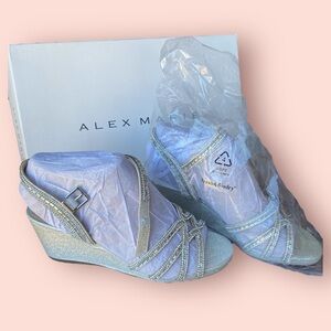 Alex Marie Silver Makira Wedge Shoes with Metallic Accents NWT IOB